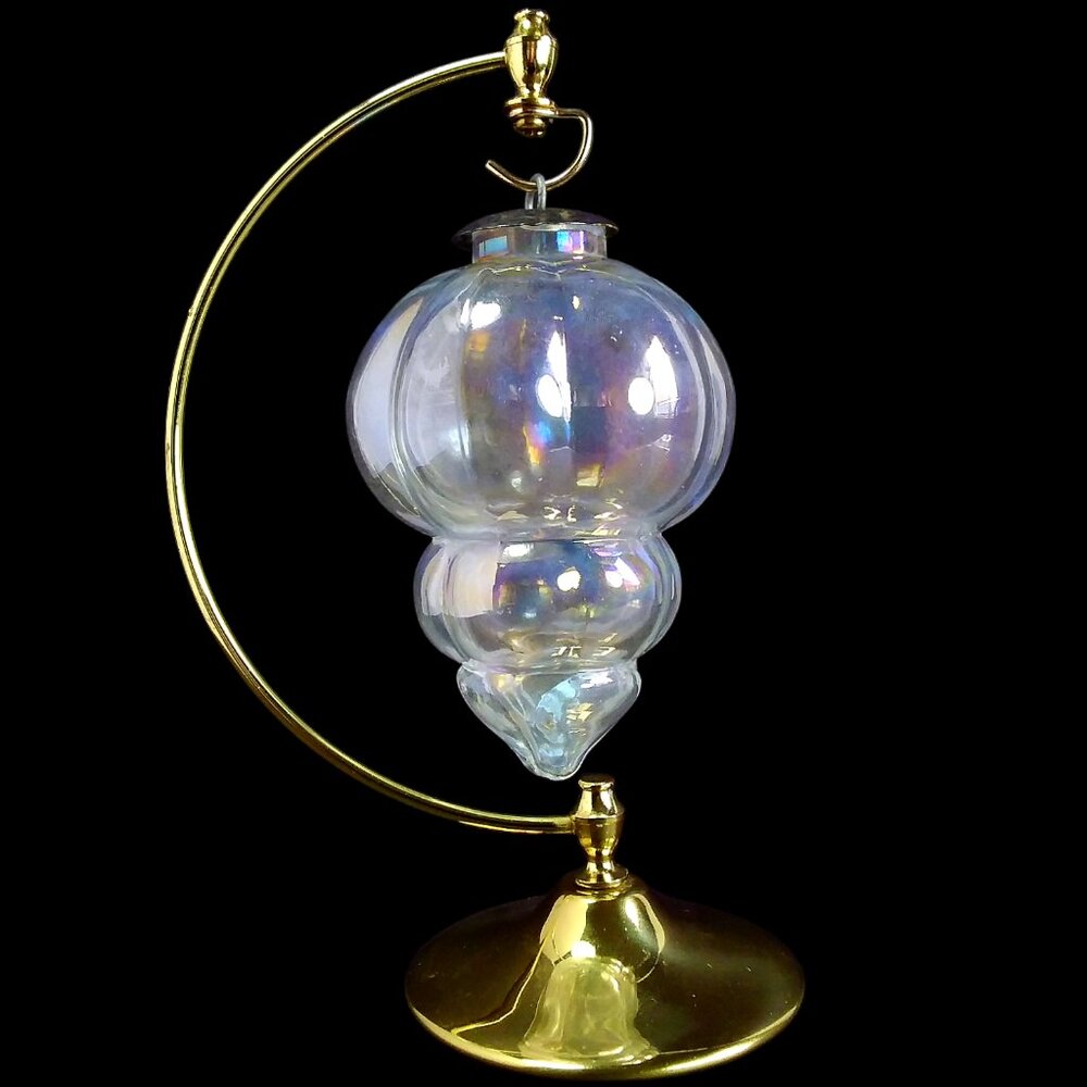 Vtg Midwest Kugel Glass Ornament Iridescent Clear Old World Christmas 4.75in